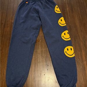 Aviator Nation Navy Joggers with Yellow Smiley Faces